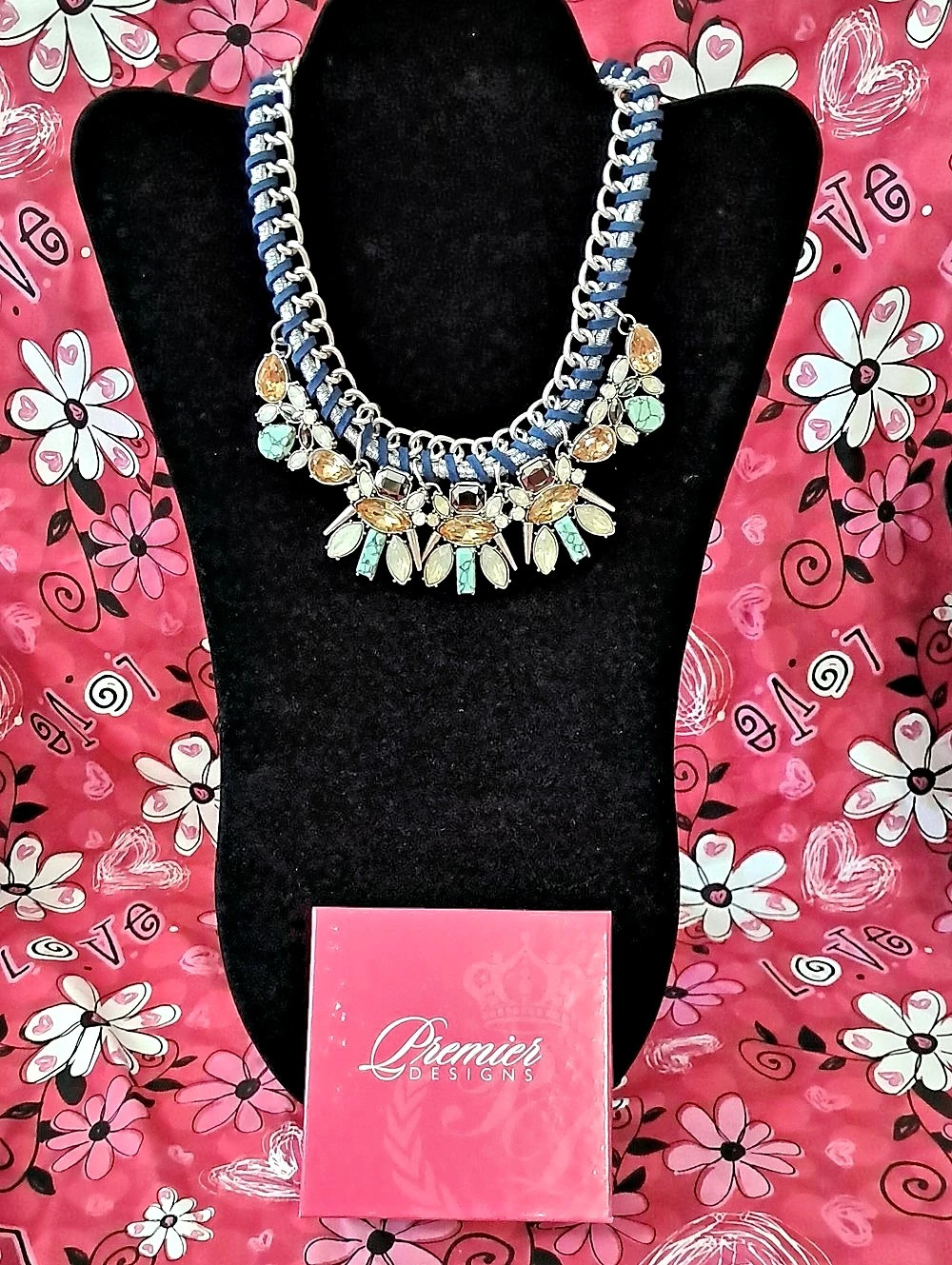 Premier Designs Offshore Blue & Silver Tone Statement Necklace New